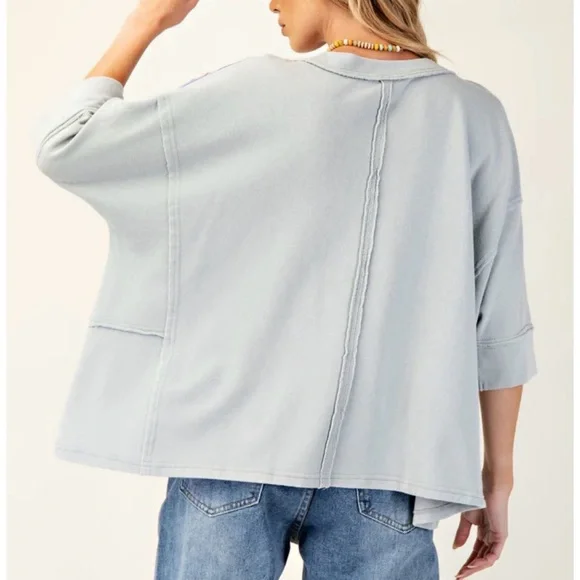 easel Light Gray V-Neck Tunic with Pastel Floral Appliqués - Picture 3 of 5